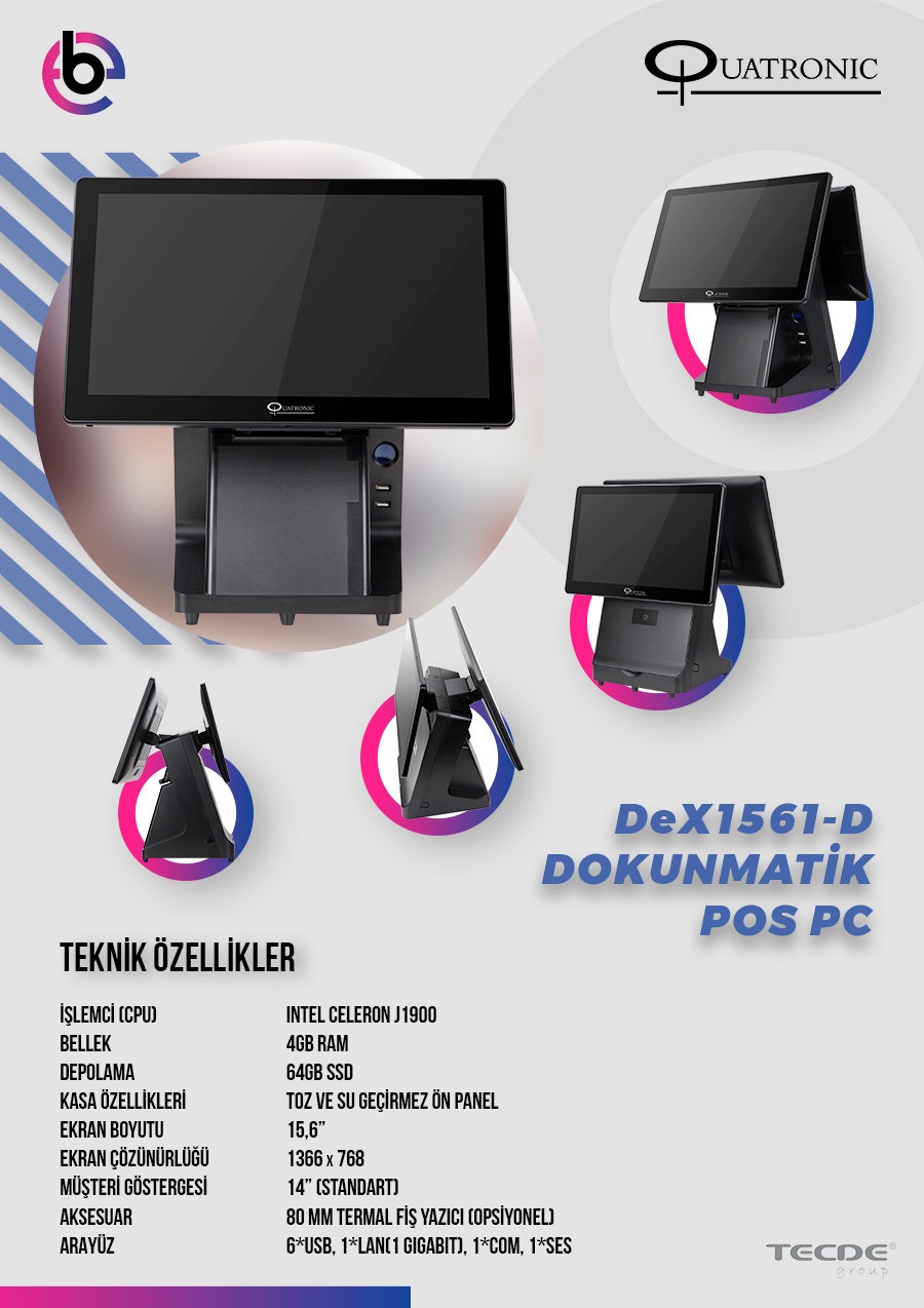QUATRONIC DeX1561-D POS PC-15,6″,J1900,4/64+14″2 Ekran